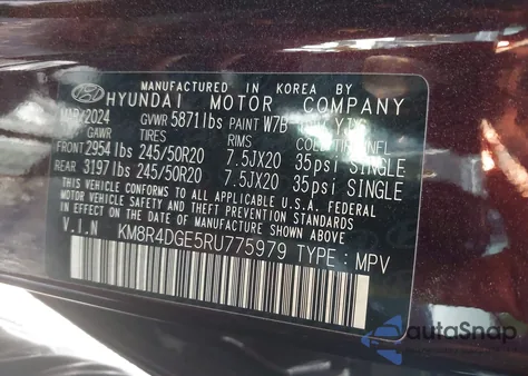 2024 Hyundai Palisade Sel Premium z USA, uszkodzony, nr VIN KM8R4DGE5RU775979